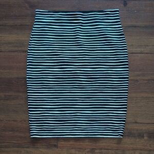 LOFT Black and White Striped Pencil Skirt